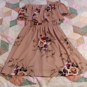 Tan off the shoulder floral dress